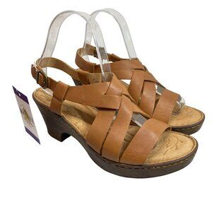 Born Leather Sandals 9 Chunky Block Heel Strappy Casual Comfort Shoes Tan F22806